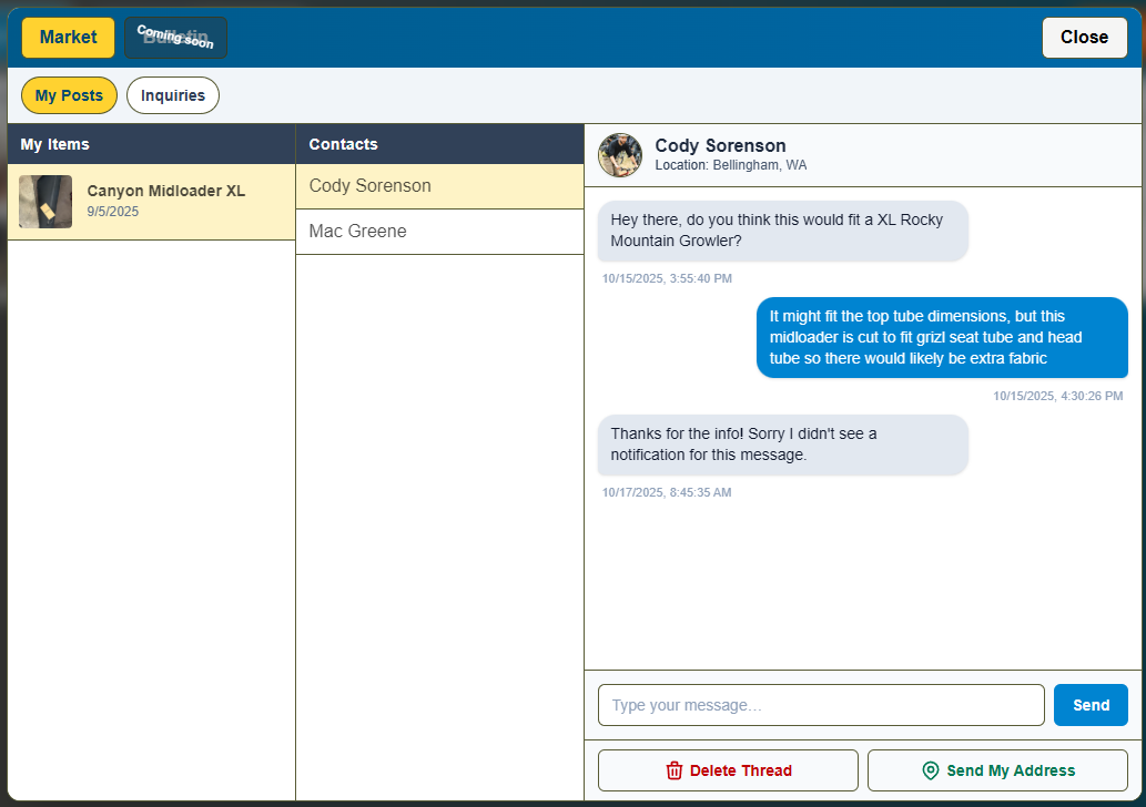 Bazaar messaging interface